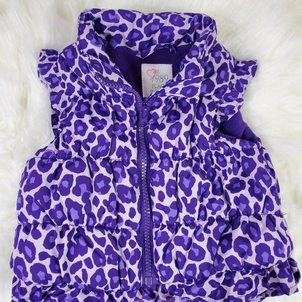 The Children's Place Girl's Purple Leopard Print Puffer Vest Full Zip 9-12 mo